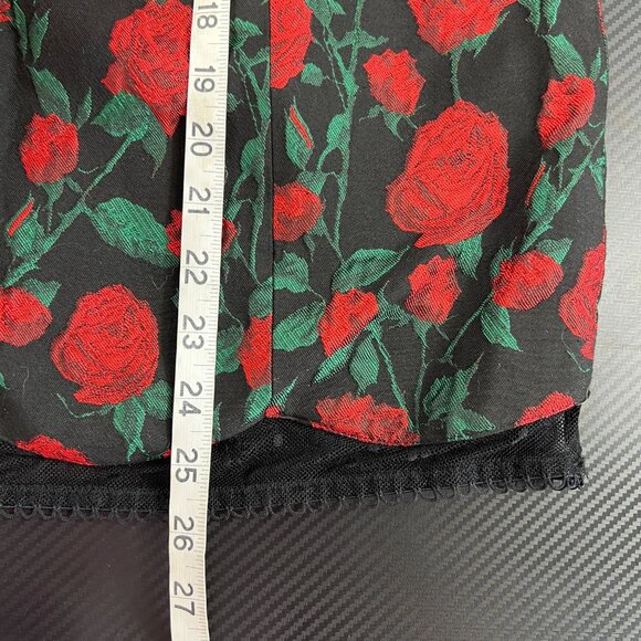For Love & Lemons Black & Red Rose Print Mini Dress Size Med Lace-Up WhimsiGoth - Picture 11 of 12